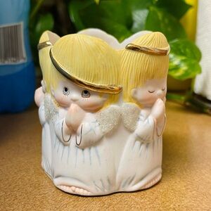 Porcelain Angels Praying Candle Halo Vintage Hallmark Holder 3" Tall Unused